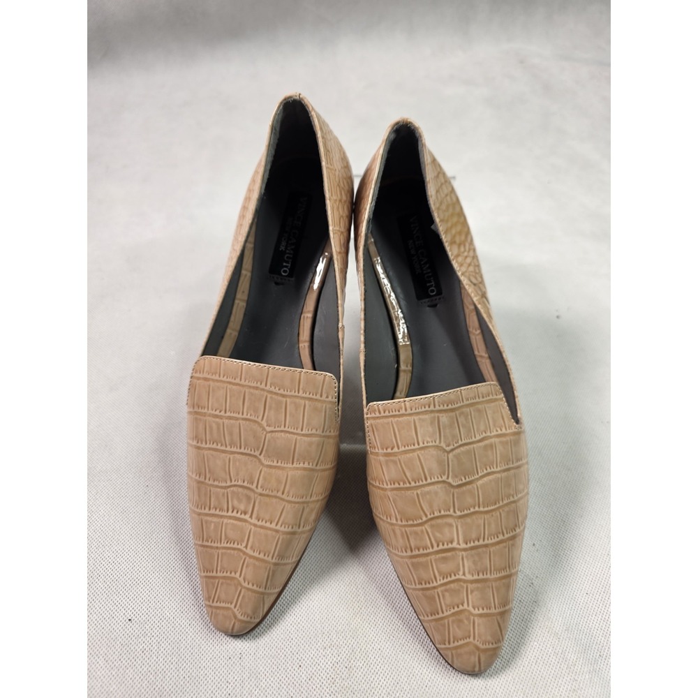 Vince Camuto Women's Beige Croc-Embossed Leather Pointed Toe Flats Slip-On 9M